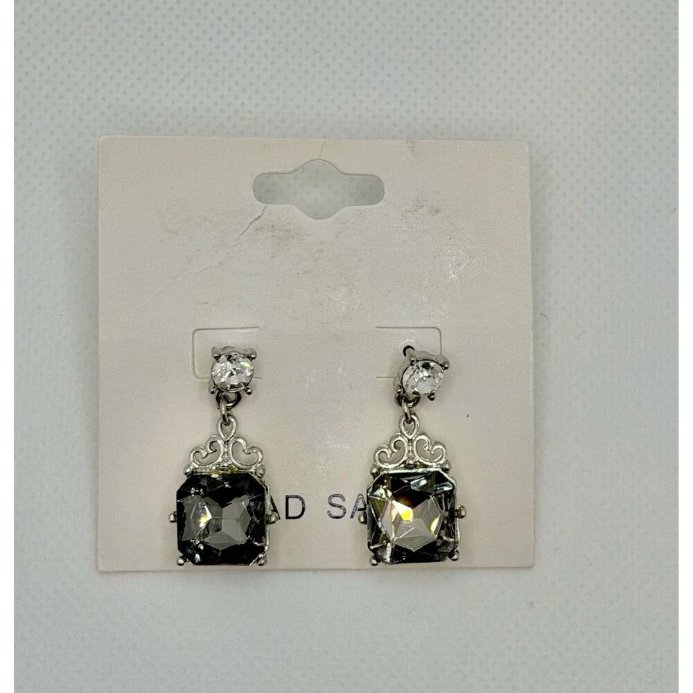 Elegant Fancy Smokey Grey and Clear Crystal Drop Earrings NWT